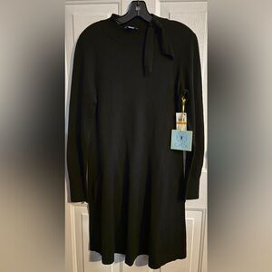 NWT CeCe Black Crewneck Sweater with Neck Tie SMALL